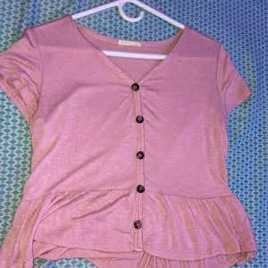 Pink v neck shirt with buttons